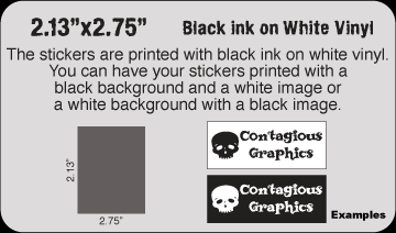 2.13" x 2.75" Black & White vinyl stickers