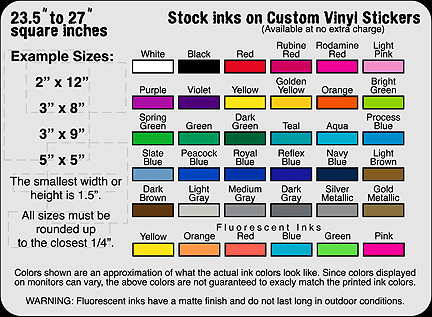 23.5 to 27 square inch Custom vinyl stickers