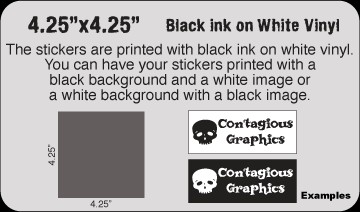 4.25" x 4.25" Black & White vinyl stickers