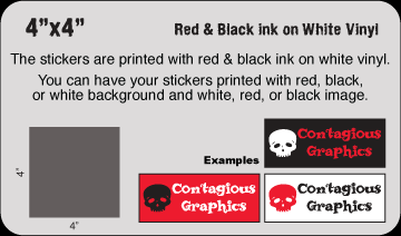 4" x 4" Black & Red vinyl stickers