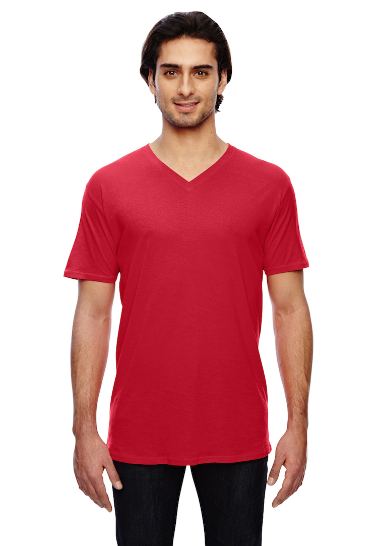 red v neck tee shirt