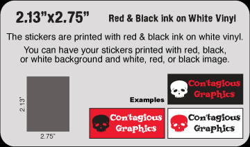 2.13" x 2.75" Black & Red vinyl stickers