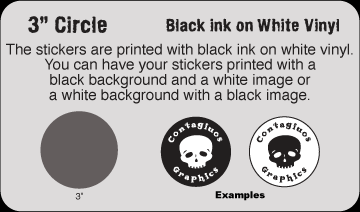 3" circle Black & White vinyl stickers